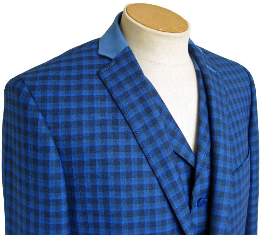 Blue check tweed suits | 3 piece made to measure blue tweed suit ...