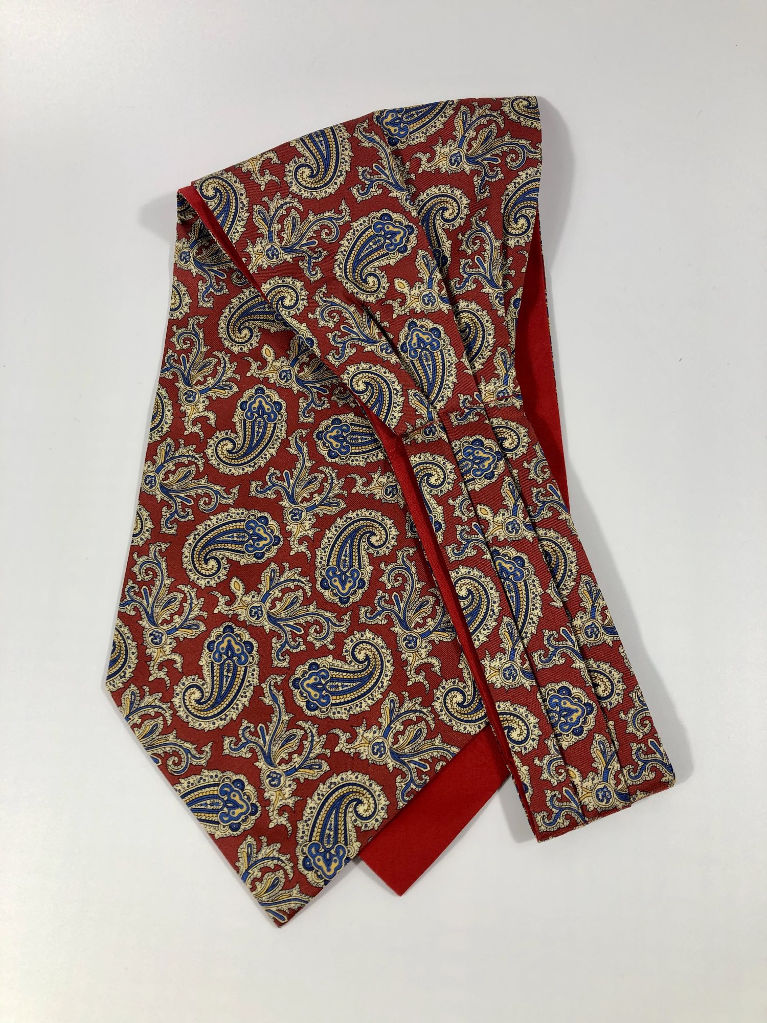 Bright red silk cravat with traditional Paisley pattern - Aidan Sweeney