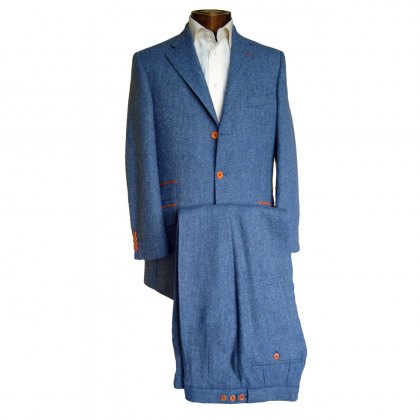 Blue herringbone tweed 3-piece suit